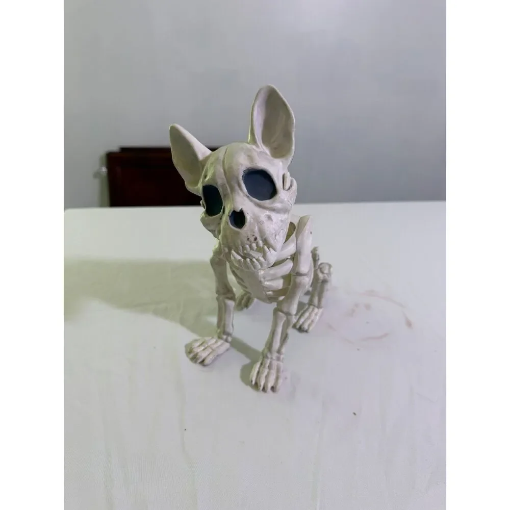 Vintage Halloween Skeleton Yard Decor Lot Dog, 2 Skulls, Spooky Prop Set